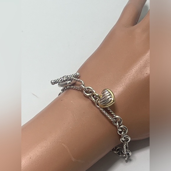 DAVID YURMAN 18K YG & Sterling Silver 925 Cable Chain Heart Charm Bracelet 7" - Picture 8 of 14